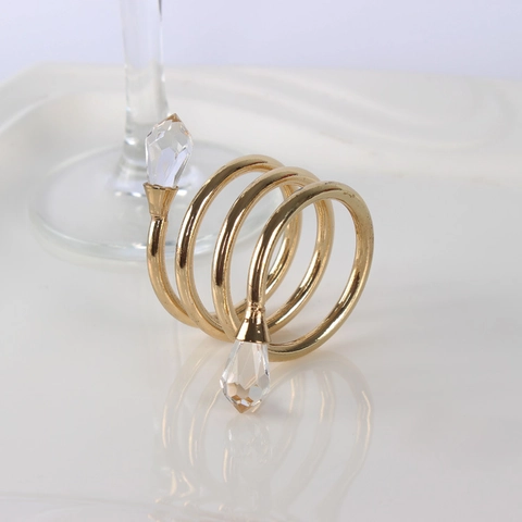 Crystal Bead Metal Napkin Rings Gold Spiral Design Elegant Table Decoration For Wedding Banquet Hotel Party