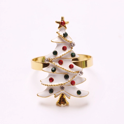 Kerstboom Servetringen Wit Emaille Legering Servethouder Verguld Strass Ster Servetgesp Voor Tafeldecoratie