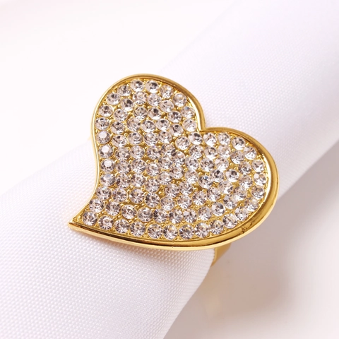 Heart Napkin Rings Rhinestone Metal Napkin Buckle For Valentines Day Wedding Party Dinner Table Decoration