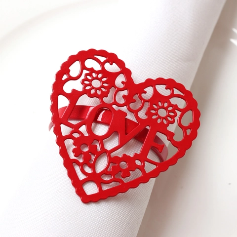 Heart Shaped Napkin Rings Zinc Alloy LOVE Cutout Floral Table Decoration Valentine's Day Wedding Party