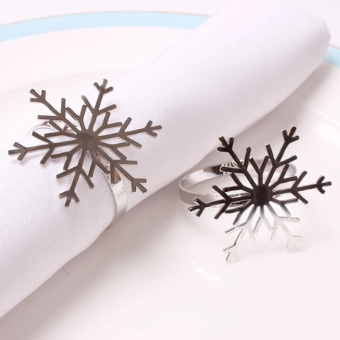 Servilletero Copo De Nieve Metal Galvanizado Decoración De Mesa Navidad Para Banquete De Invierno Cena De Gala