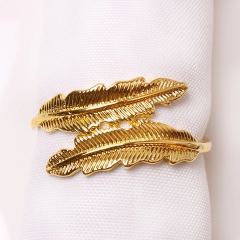 Elegant Napkin Rings Double Feather Metal Alloy Holder For Wedding Banquet Hotel Table Decoration Dining Accessory