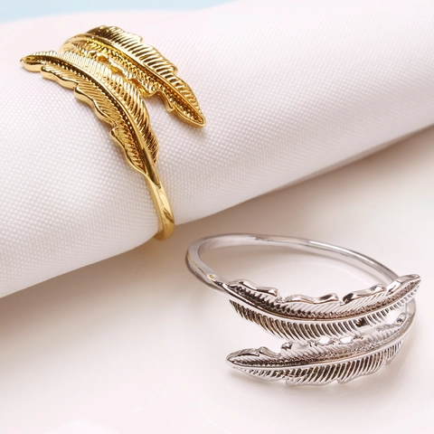 Elegant Napkin Rings Double Feather Metal Alloy Holder For Wedding Banquet Hotel Table Decoration Dining Accessory