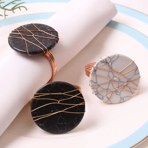 Handmade Marble Stone Napkin Rings With Copper Wire Wrapped Nordic Style For Dining Table Decoration