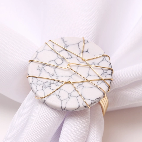Handmade Marble Stone Napkin Rings With Copper Wire Wrapped Nordic Style For Dining Table Decoration