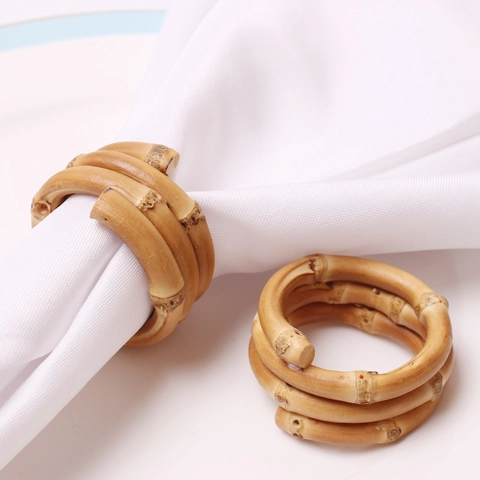 Ronds De Serviette En Bambou Naturel Spirale Carré Triangle Géométrique Boucles De Serviette Pour Décoration De Table
