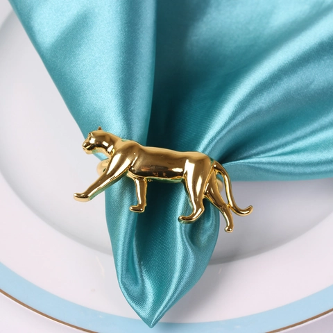 Leopard Napkin Rings Gold Alloy Animal Shape Mirror Polished Table Decoration For Hotel Wedding Dinner