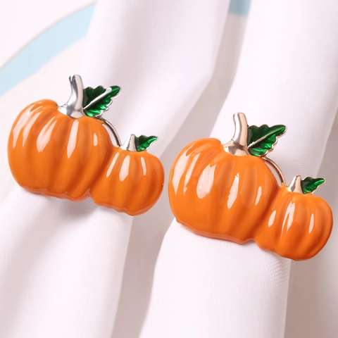 Portatovaglioli Zucca Di Halloween Smalto Lega Di Zinco Doppia Zucca Decorazione Tavola Autunno Ringraziamento