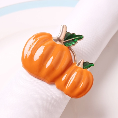 Portatovaglioli Zucca Di Halloween Smalto Lega Di Zinco Doppia Zucca Decorazione Tavola Autunno Ringraziamento
