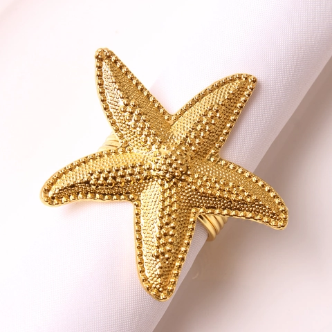 Kuststijl Goud Metaal Zeester Servetring Decoratieve Servet Gesp Voor Bruiloft Feest Hotel Tafeldecoratie Accessoires