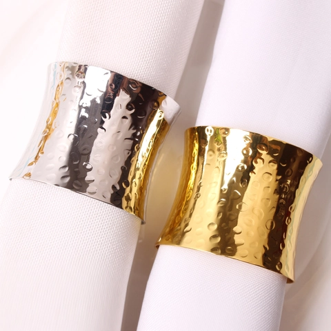 Metal Napkin Rings Hammered Texture Rose Floral Embossed Vintage Dining Table Decor For Wedding