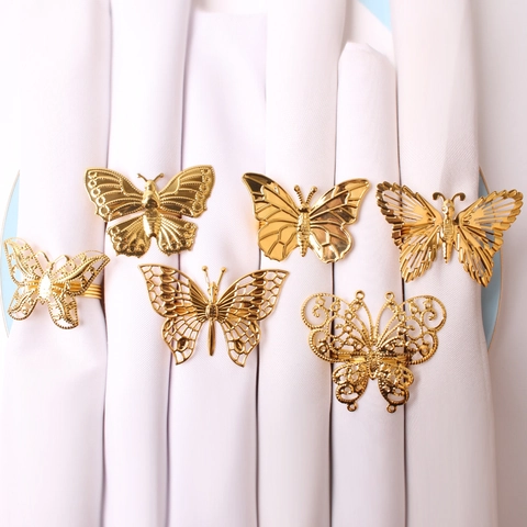 Elegant Hollow Electroplated Gold Butterfly Napkin Rings Metal Napkin Holder For Wedding Banquet Party Table Decoration