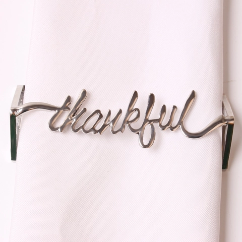 Ronds de Serviette en Métal Lettres Cursives Or Argent Thankful Blessed Enjoy Porte-Serviette pour Décoration de Table Mariage Banquet Fête Action de Grâce