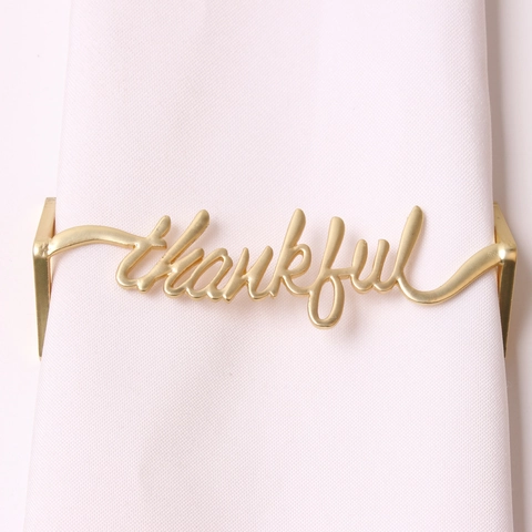 Ronds de Serviette en Métal Lettres Cursives Or Argent Thankful Blessed Enjoy Porte-Serviette pour Décoration de Table Mariage Banquet Fête Action de Grâce