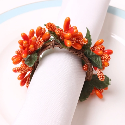 Christmas Napkin Rings Artificial Red Berry Pine Cone Pine Needle For Table Decoration Rustic Wreath Napkin Buckles