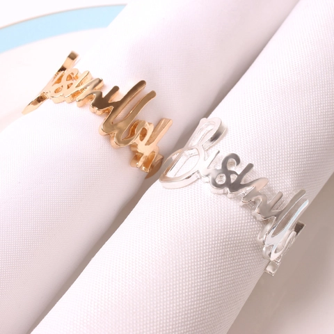 Zinc Alloy Napkin Rings Polished Gold Bismillah Family Alphabet Design Hollow Table Decoration Banquet Wedding