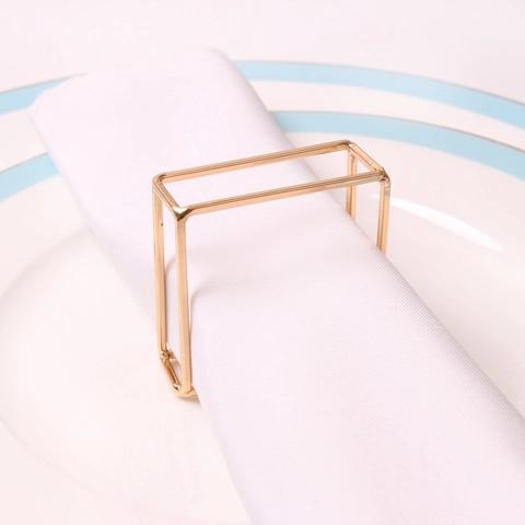 Zinc Alloy Napkin Rings Geometric Rectangular Frame Gold Plated For Wedding Banquet Dinner Table Decor Modern Minimalist