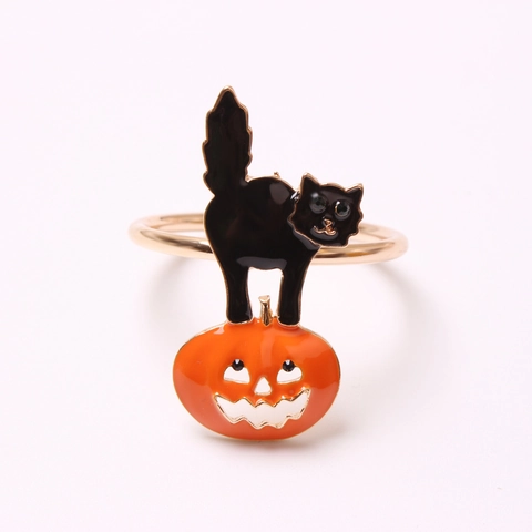 Servilleteros De Halloween Aleación Esmalte Gato Negro Calabaza Sombrero De Bruja Decoración De Mesa Para Cena Festiva