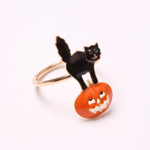 Servilleteros De Halloween Aleación Esmalte Gato Negro Calabaza Sombrero De Bruja Decoración De Mesa Para Cena Festiva