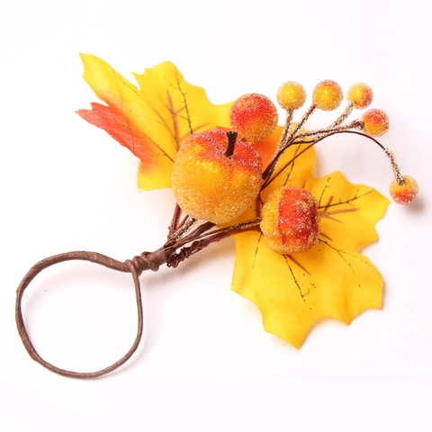 Artificial Frosted Pumpkin Napkin Ring Autumn Maple Leaf Berry Napkin Buckle Harvest Thanksgiving Halloween Table Decor