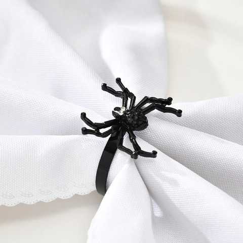 Halloween Spider Napkin Ring Black Alloy Rhinestone Gothic Party Dining Table Decorative Ornament