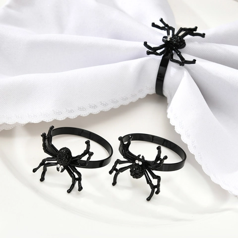 Halloween Spider Napkin Ring Black Alloy Rhinestone Gothic Party Dining Table Decorative Ornament