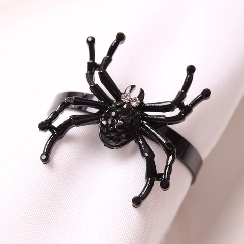 Black Spider Napkin Ring Alloy With Rhinestone Halloween Dining Table Decoration Gothic Party Accessories
