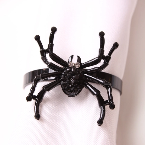 Black Spider Napkin Ring Alloy With Rhinestone Halloween Dining Table Decoration Gothic Party Accessories