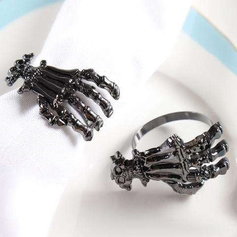 Halloween Gothic Metal Napkin Rings Skull Skeleton Hand Bat Shape Napkin Buckles For Halloween Party Dining Table Decor