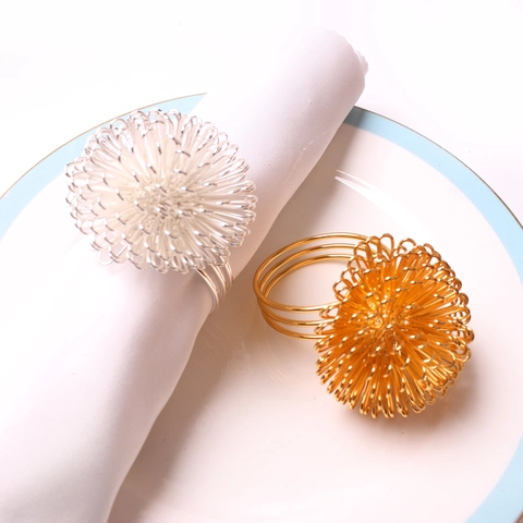 Napkin Rings Metal Wire Wrapped Ball Flower Shape Napkin Holders For Wedding Banquet Hotel Dining Table Decor Luxury