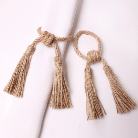 Handmade Natural Hemp Rope Napkin Ring With Tassels Rustic Bohemian Table Decor For Wedding Party Dining Home Accessory