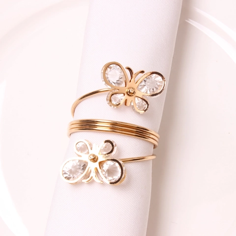 Butterfly Napkin Ring Metal Rhinestone Spiral Design Sparkling Table Decor For Wedding Dinner Party Elegant Decoration