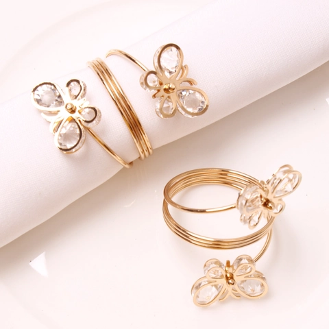 Butterfly Napkin Ring Metal Rhinestone Spiral Design Sparkling Table Decor For Wedding Dinner Party Elegant Decoration