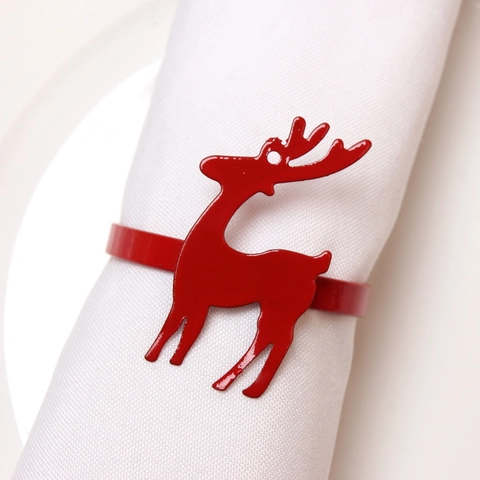 Christmas Metal Napkin Rings Reindeer Snowflake Christmas Tree Shapes For Holiday Table Decoration Red Green