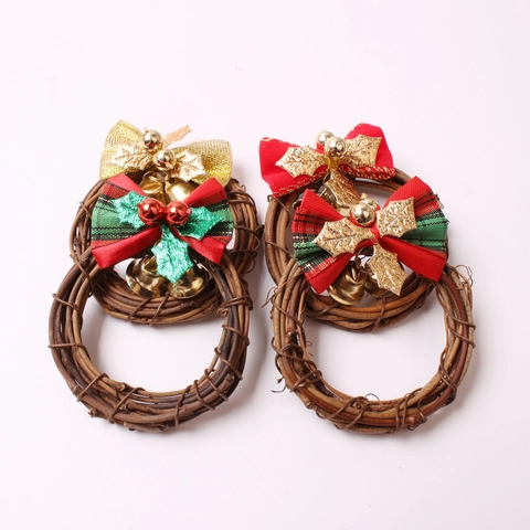 Christmas Rattan Wreath Napkin Rings With Bow And Bell For Holiday Table Decoration Festive Wreath Napkin Holder