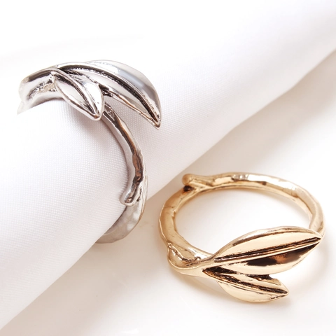 Elegant Alloy Leaf Napkin Ring Gold Silver Electroplated Tree Leaves Napkin Buckle For Wedding Banquet Hotel Table Decor