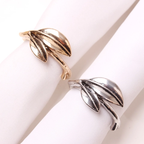 Elegant Alloy Leaf Napkin Ring Gold Silver Electroplated Tree Leaves Napkin Buckle For Wedding Banquet Hotel Table Decor