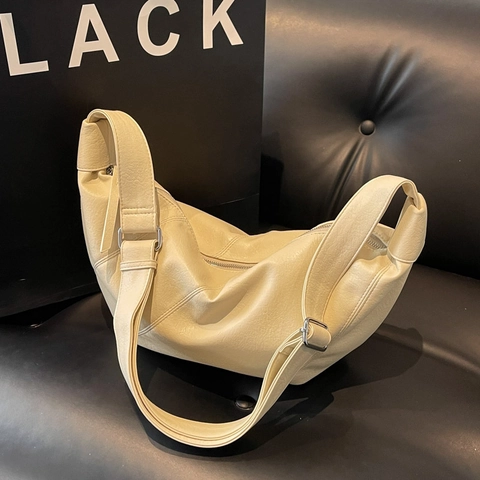 Borsa a Spalla da Donna in Pelle PU Grande Capacità Minimalista Mezzaluna Hobo Tracolla Cinturino Largo Regolabile Casual Pendolare