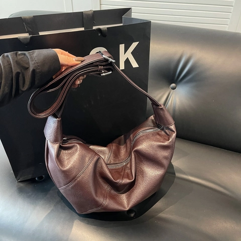 Borsa a Spalla da Donna in Pelle PU Grande Capacità Minimalista Mezzaluna Hobo Tracolla Cinturino Largo Regolabile Casual Pendolare