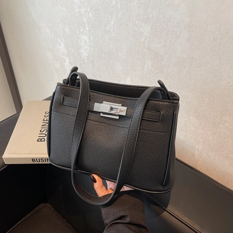 Bolso De Hombro Retro Para Mujer Cuir PU Patrón De Lichi Gran Capacidad Cierre Giratorio Bolso Elegante