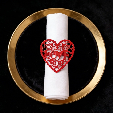 Heart Shaped Napkin Rings Zinc Alloy LOVE Cutout Floral Table Decoration Valentine's Day Wedding Party