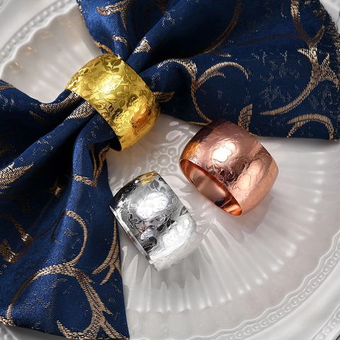 Rose Pattern Drum Shaped Napkin Rings Alloy Metal Floral Embossed Buckles For Wedding Hotel Table Decoration Elegant