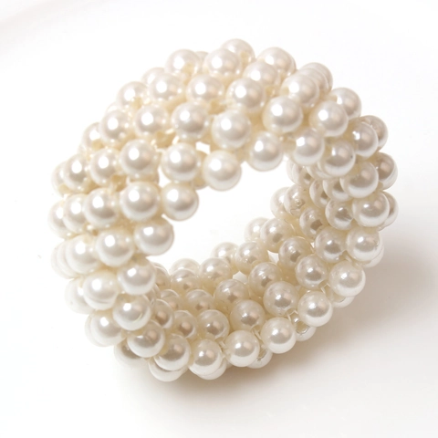 Elegant Braided Artificial Pearl Napkin Rings Elastic Bead Buckle For Wedding Party Dinner Table Decoration White