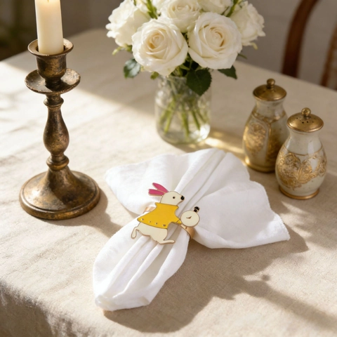 Cute Rabbit Metal Napkin Rings Easter Table Decoration Alloy Enamel Animal Napkin Buckle For Home Party Wedding Banquet