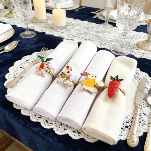 Ronds De Serviette Lapin Alliage De Zinc Émail Métal Carotte Design Animal Pour Pâques Thanksgiving Noël Décoration De Table Dîner