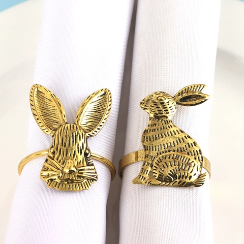 Rabbit Napkin Rings Gold Metal Bunny Napkin Buckles Easter Spring Dining Table Decorations For Party Wedding Holiday