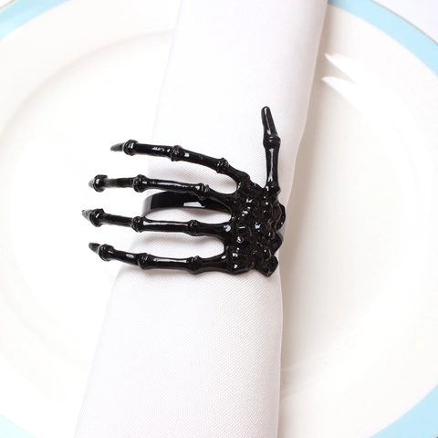 Halloween Zwart Skelet Hand Servetring Zinklegering Bot Vorm Servet Gesp Voor Hotel Banket Feest Decoratie