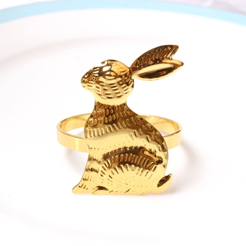 Rabbit Napkin Rings Gold Metal Bunny Napkin Buckles Easter Spring Dining Table Decorations For Party Wedding Holiday