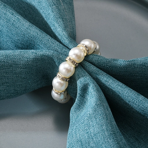 Handmade Beaded Artificial Pearl Napkin Rings With Rhinestones For Valentine Table Decor Wedding Banquet Dining Accessories