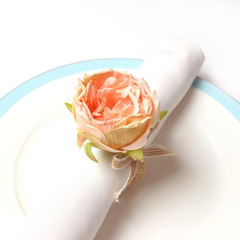 Portatovaglioli Fiori Artificiali Peonia Rosa Zucca Foglia Acero Tessuto Lega Fatto Mano Decorazione Tavola Matrimonio Festa Ringraziamento